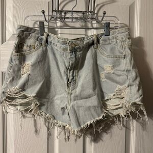 Distressed Light Denim Shorts